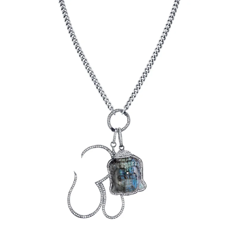 Personalized Necklaces-Om and Labradorite Buddha Curb Chain Necklace  N0000319