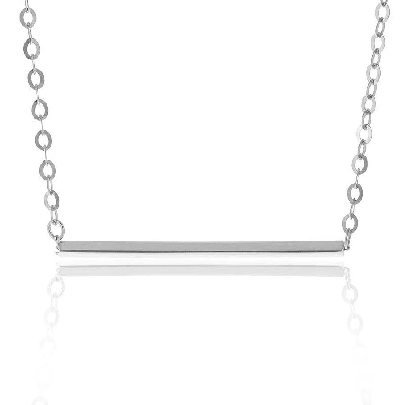 Sparkly Pendant Necklaces-14k White Gold Bar Necklace