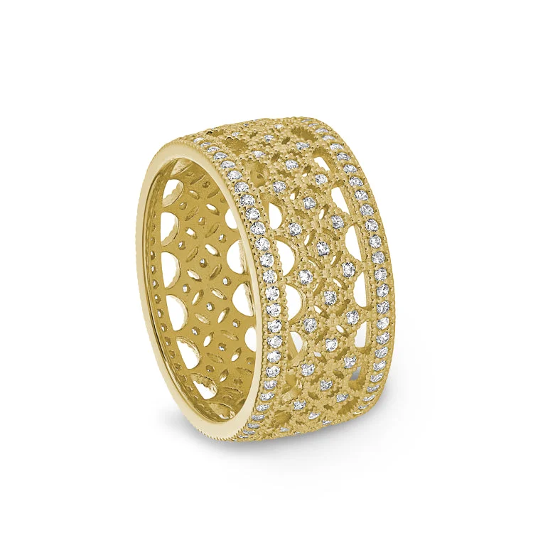 Handmade Rings-Gold Finish Sterling Silver Micropave Fancy Ring with Simulated Diamonds