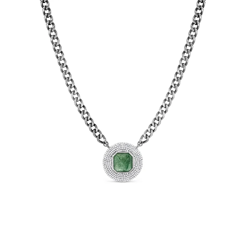 Women’s Choker Necklaces-Green Quartz & Pave Diamond Pendant Curb Chain Necklace - 18"  N0002998