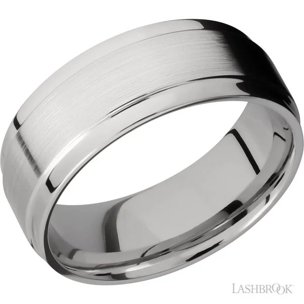 Affordable Wedding Bands-8mm Flat Grooved Edges Band