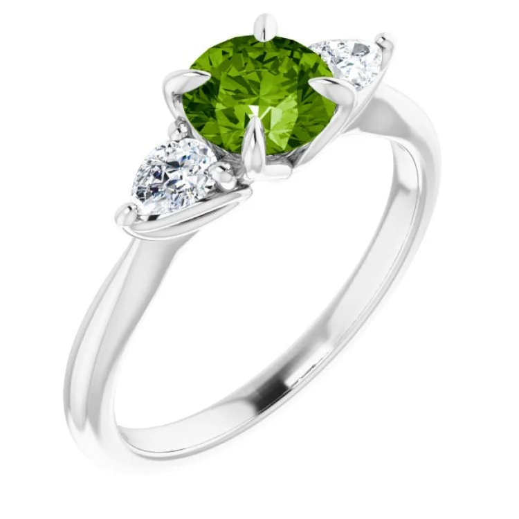 Simple Gold Wedding Bands-Platinum Natural Peridot & 1/4 CTW Natural Diamond Ring