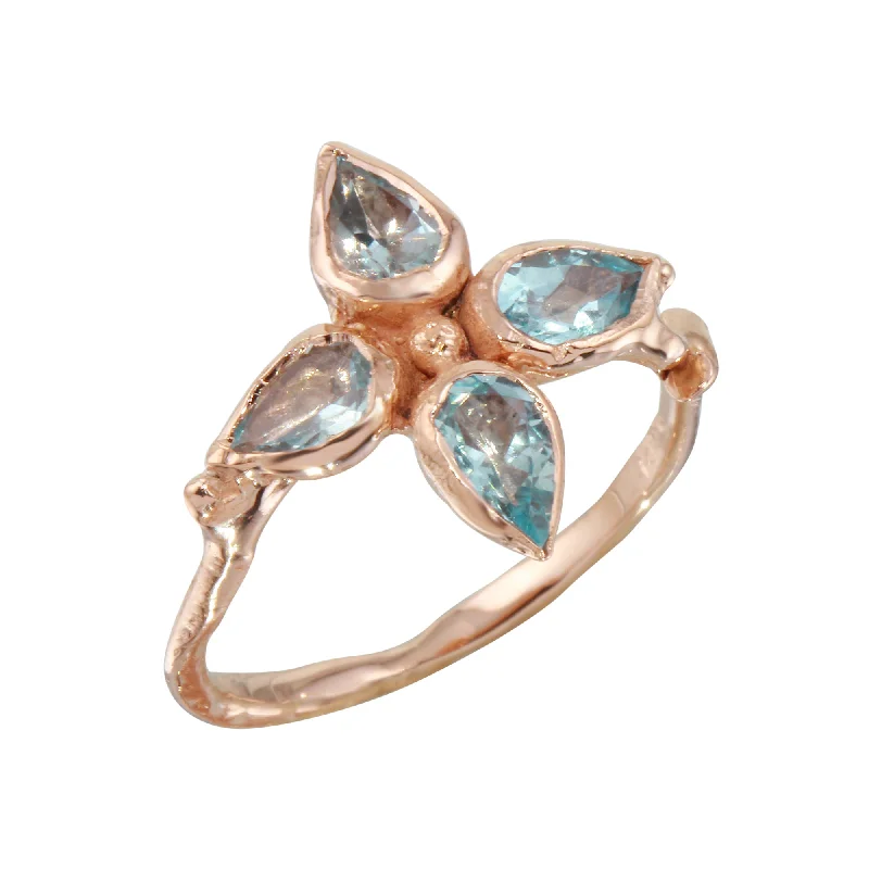 White Gold Rings-Four Leaf Aquamarine Ring