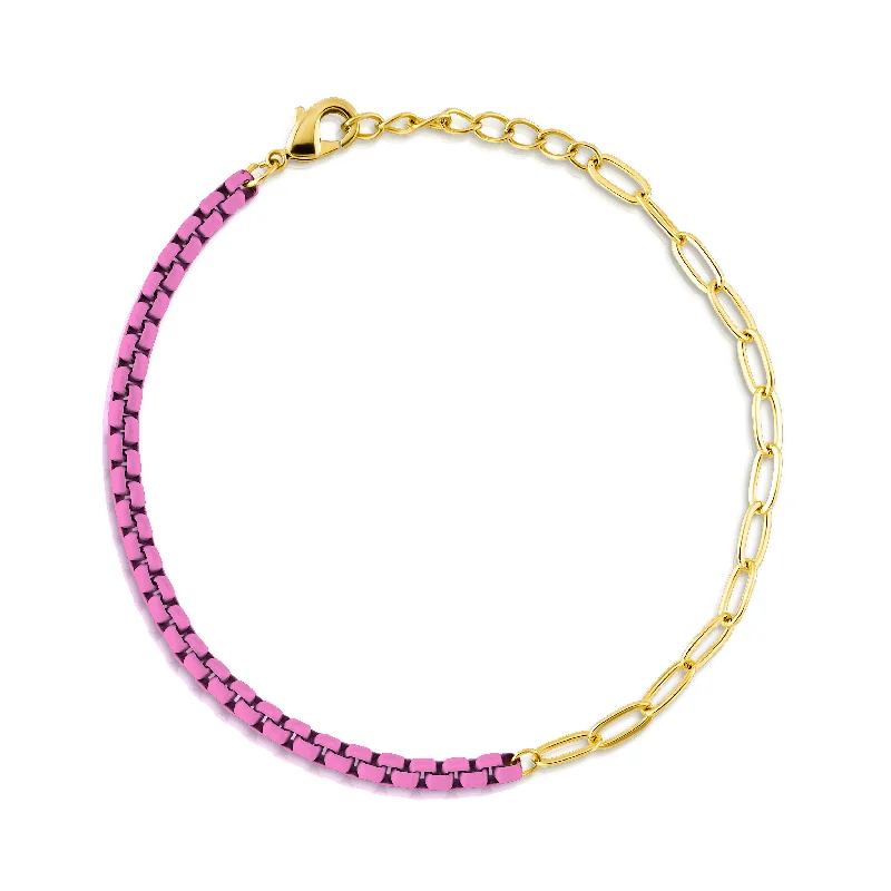 Friendship Bracelets-HALF & HALF ENAMEL PAPERCLIP BRACELET, FUCHSIA