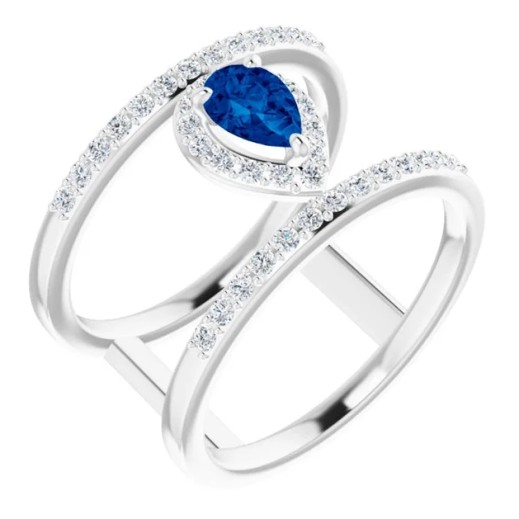 Men’s Rings-14K White Natural Blue Sapphire & 1/3 CTW Natural Diamond Ring