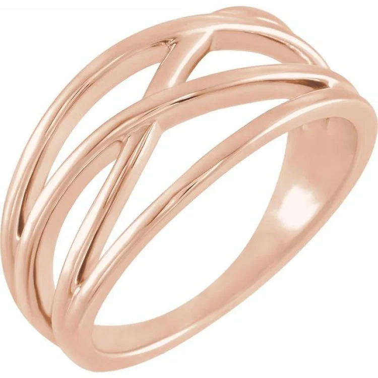 Titanium Rings-14K Rose Criss-Cross Ring