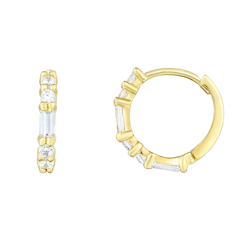 Bold Diamond Earrings-14K Gold CZ Huggie Earring