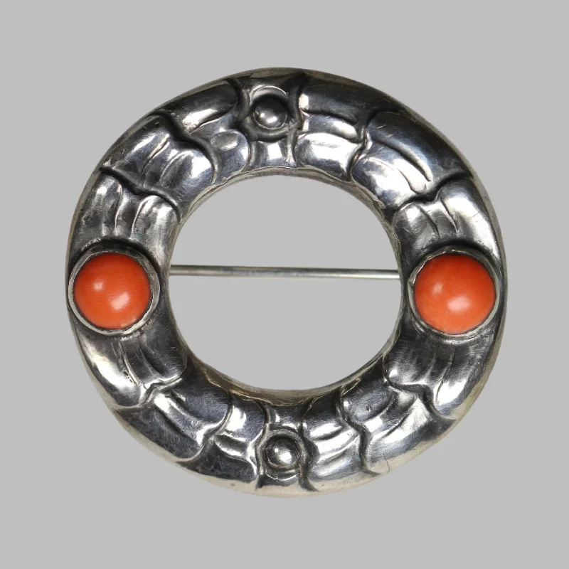 Brooch With Artistic Craftsmanship-Antique Georg Jensen Jewelry | Early Coral Wreath Art Nouveau Brooch 49