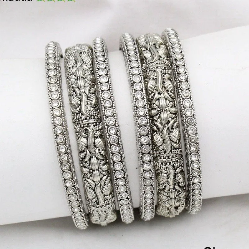 Bangles For Stylish Women-JCM  Silver Plated Pota Stone Bangle Set