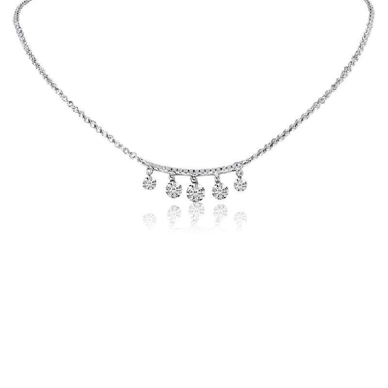 Customizable Necklaces-BAR WITH 5 PIERCED DIAMONDS NECKLACE P10115W-18