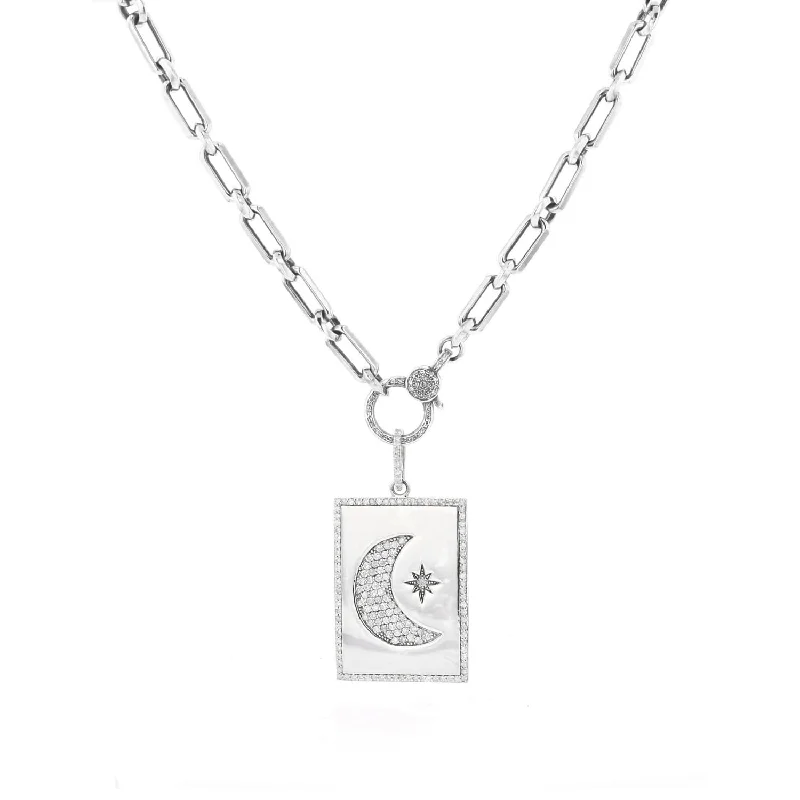 Silver Heart Necklaces-Moon Dreams Diamond Pendant Necklace  N0002733