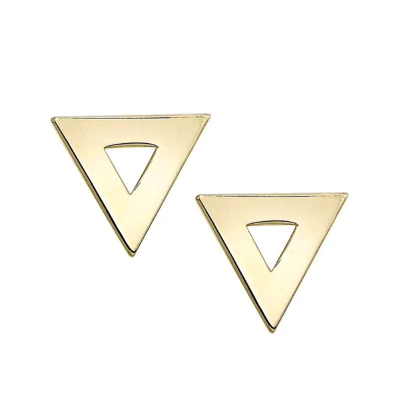 Vintage Gemstone Earrings-14K Gold Polished Open Triangle Stud Earring