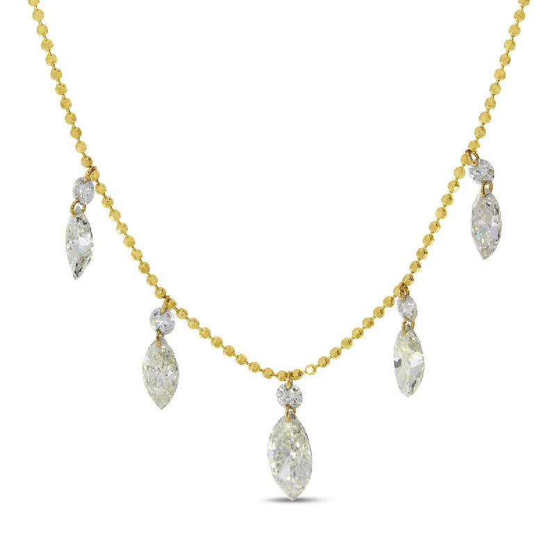 Modern Chain Necklaces-DASHING DIAMOND ROUND / MARQUIS DANGLE NECKLACE P10360-18