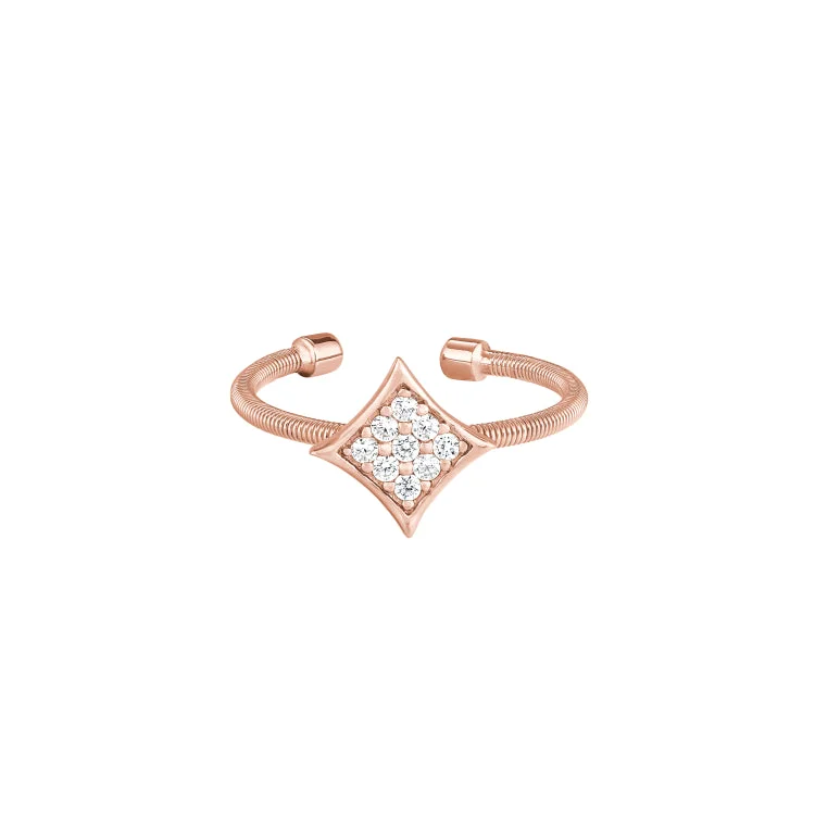 Gold Promise Rings-Rose Gold Finish Sterling Silver Cable Cuff Diamond Shaped Ring with Simulated Diamonds