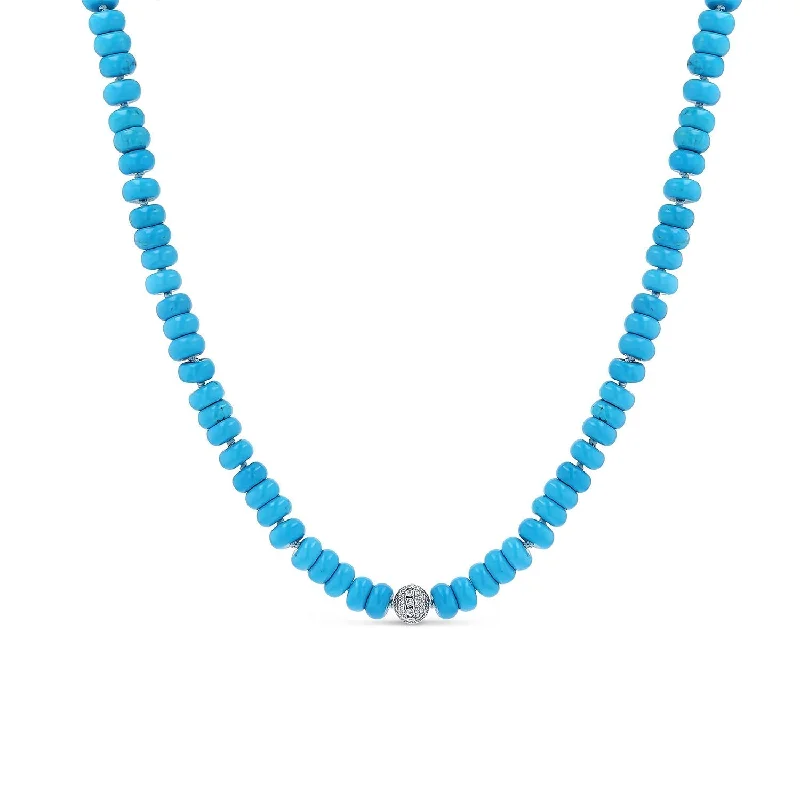 Black Gold Necklaces-Hand Knotted Turquoise Necklace with Diamond Bezel Bead N0003413