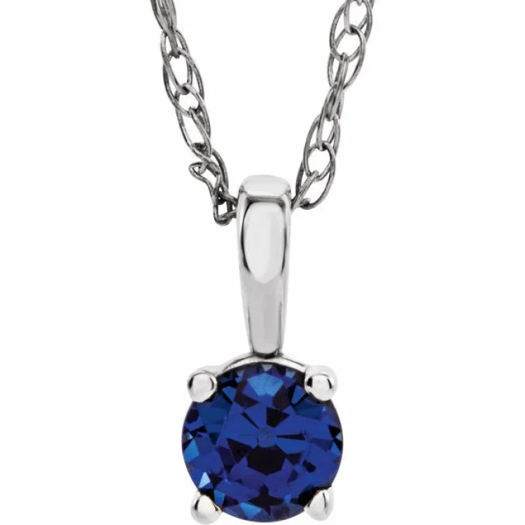 Short Necklaces-14K White 3 mm Lab-Grown Blue Sapphire Youth Solitaire 14" Necklace