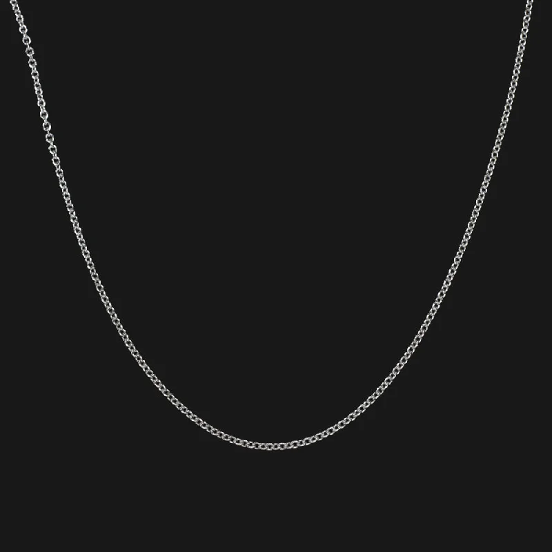 Feather Necklaces-SOLID 14k WHITE GOLD ROLLO CHAIN NECKLACE 19 INCH LONG 1.6mm THIN MENS LADIES