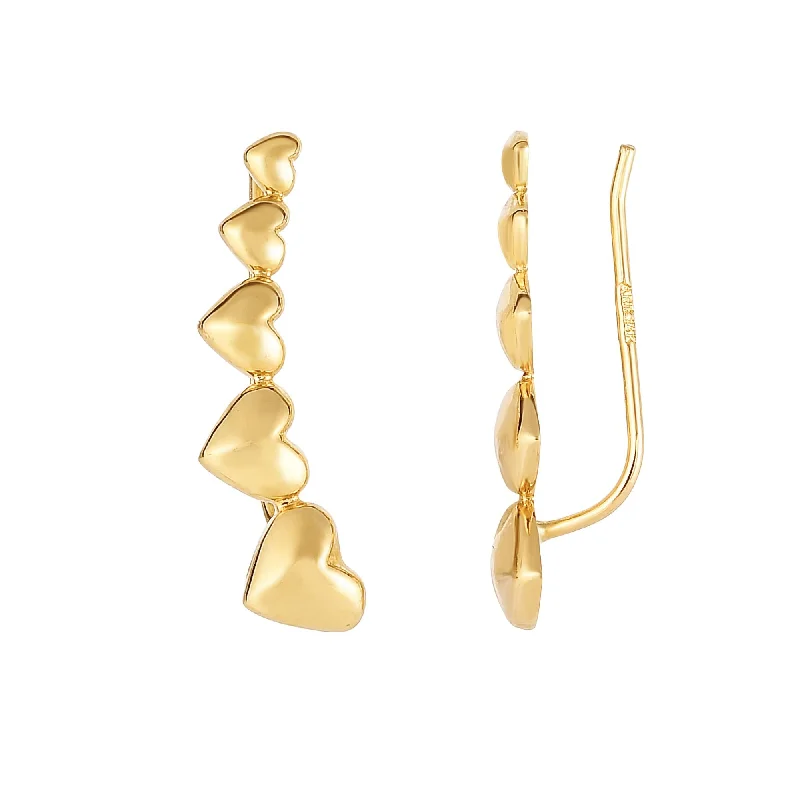 Stylish Gemstone Stud Earrings-14K Gold Heart Ear Climber