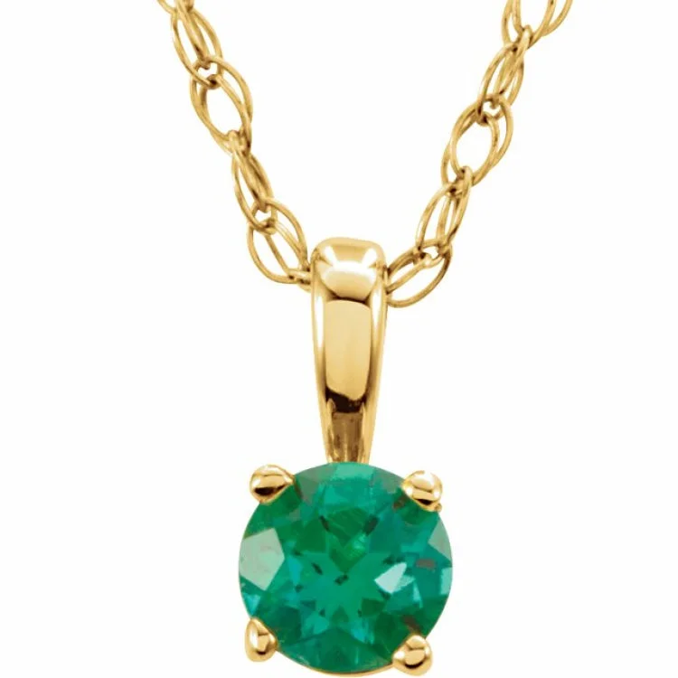 Vintage Gold Necklaces-14K Yellow 3 mm Imitation Emerald Youth Solitaire 14" Necklace