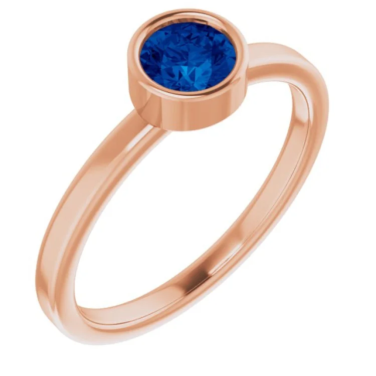 Unisex Rings-14K Rose 5 mm Lab-Grown Blue Sapphire Ring