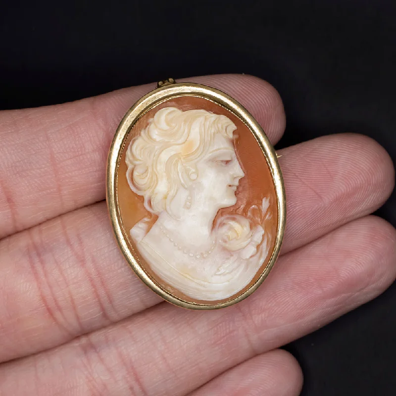 Gold Choker Necklaces-VINTAGE CAMEO PENDANT YELLOW GOLD PORTRAIT NECKLACE HAND CARVED ESTATE TWO TONE