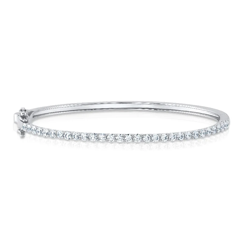 Bracelets For Birthday Gifts-2MM CZ BANGLE, SILVER