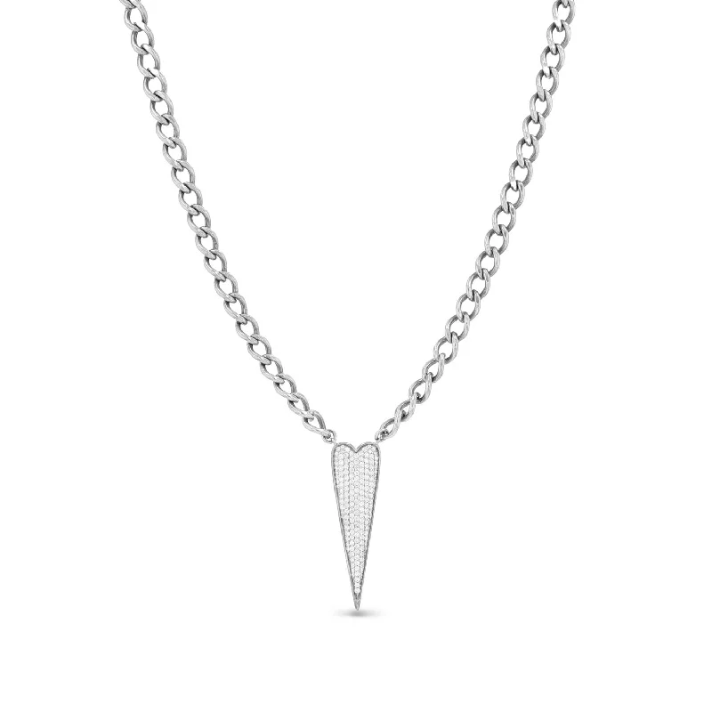 Personalized Necklaces-Elongated Pave Heart Connector on Curb Chain Necklace - 18"  N0003144