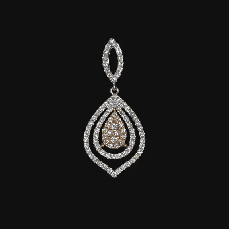 Ethnic Necklaces-1ct DIAMOND PENDANT TEARDROP PEAR SHAPE PAVE 14k WHITE ROSE GOLD HALO NECKLACE