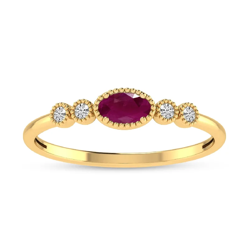 Antique Diamond Rings-14K Yellow Gold Oval Ruby and Diamond Stackable Ring RM4307X-JUL