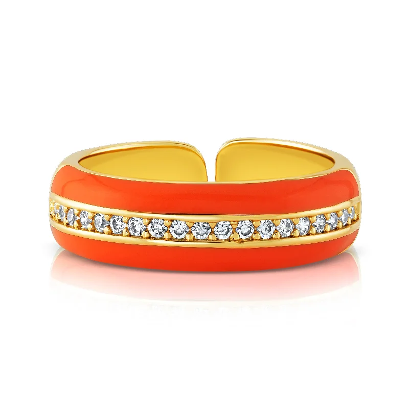 Trendy Bracelets-ENAMEL 1 ROW CZ RING, NEON ORANGE