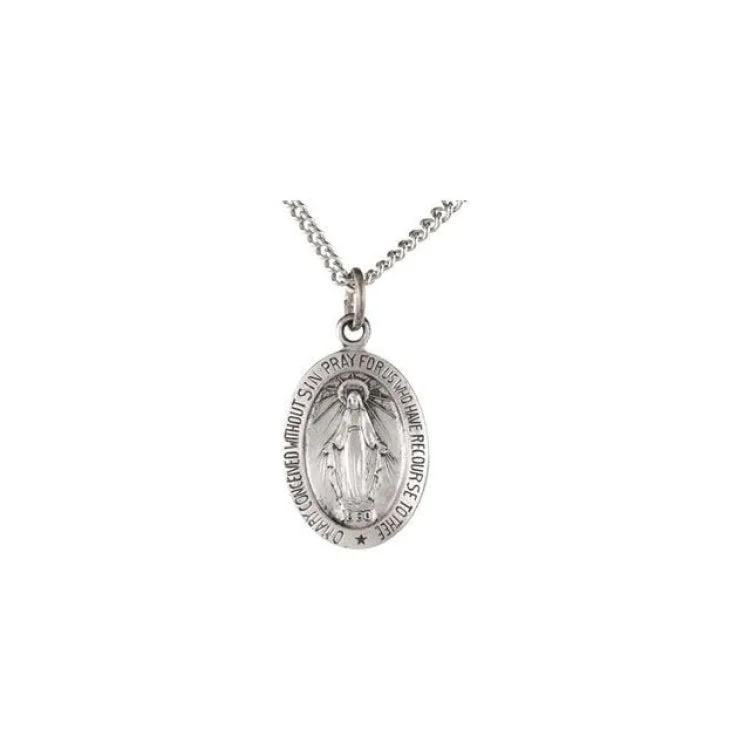 Personalized Bar Necklaces-Sterling Silver 15x11 mm Oval Miraculous Medal 18" Necklace