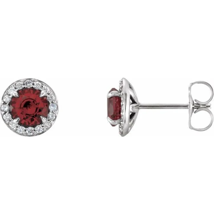 Unique Stud Drop Earrings-14K White 4 mm Natural Mozambique Garnet & 1/10 CTW Natural Diamond Earrings