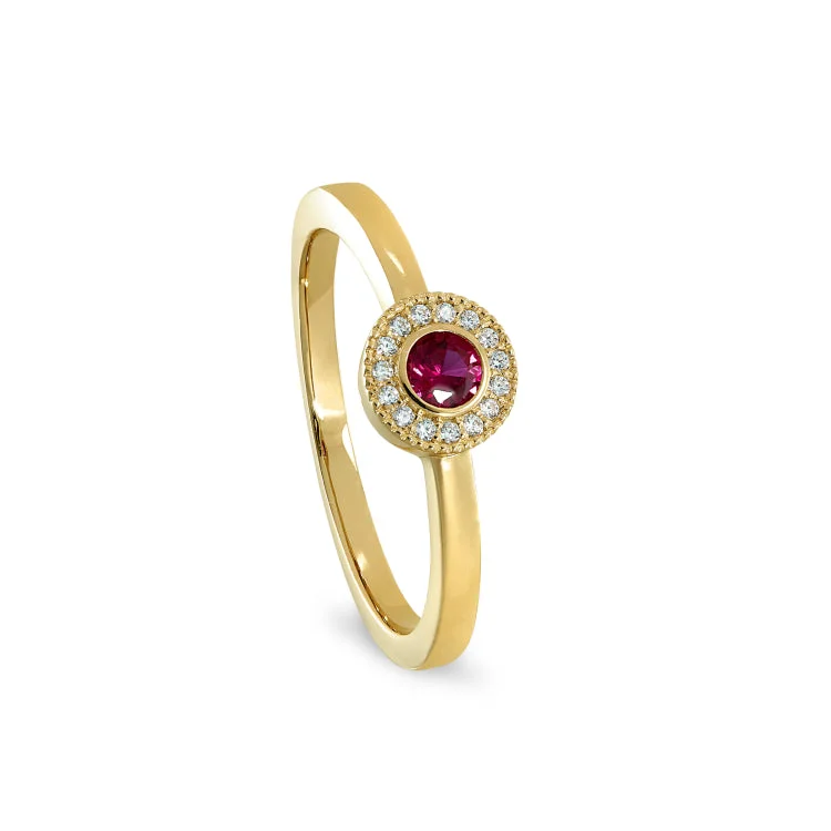 Black Diamond Rings-Gold Finish Sterling Silver Micropave Round Simulated Ruby Ring with Simulated Diamonds Size 5