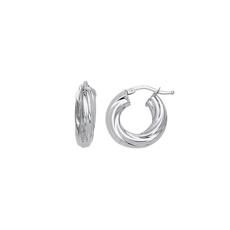 Wedding Hoop Earrings-14K White Gold Chubby Round Twist Hoop Earring