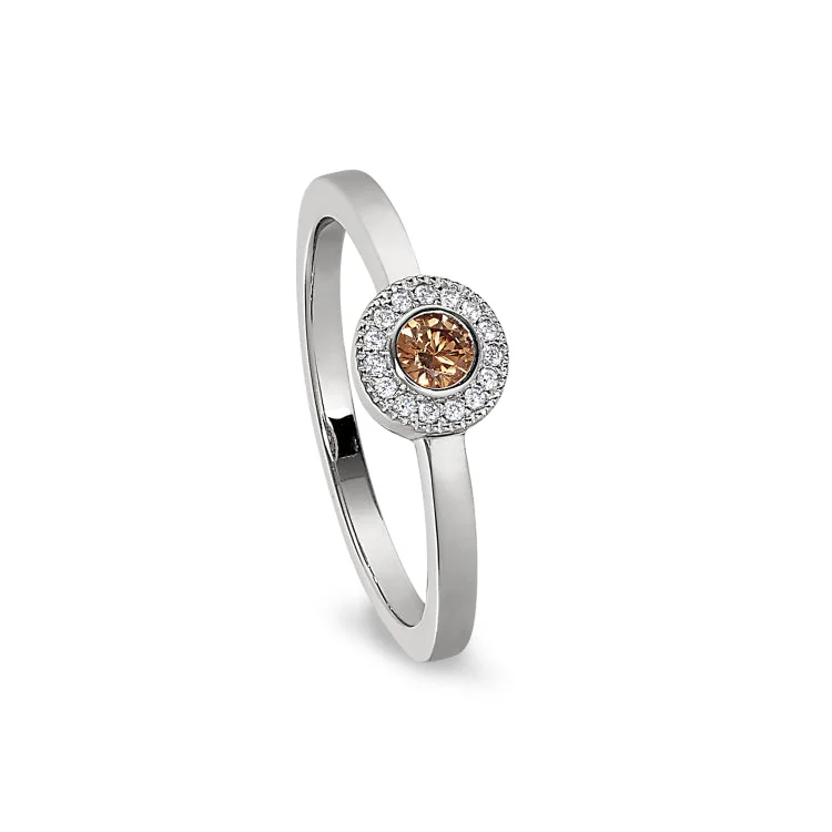 Engagement Rings With Diamonds-Platinum Finish Sterling Silver Micropave Round Simulated Citrine Ring with Simulated Diamonds Size 6