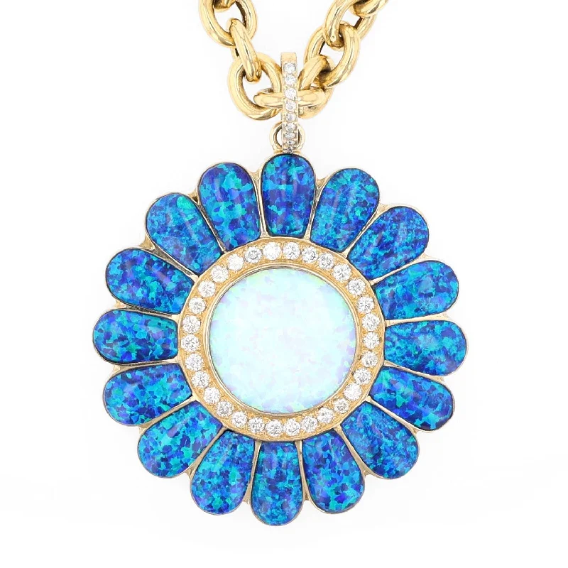 Sterling Silver Necklaces-14k Yellow Gold Opal Diamond Pendant Necklace NG002759