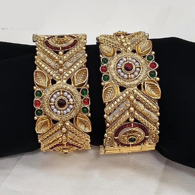 Bangles With Bold Color Combinations-FS Collection Gold Plated Pota Stone Openable Bangle Set