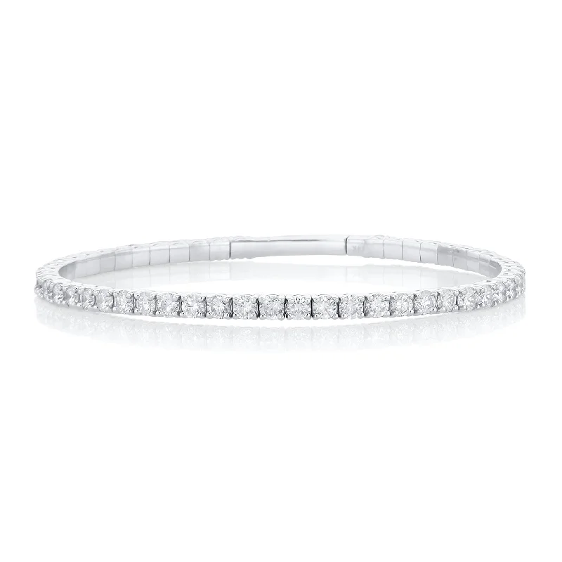 Fitness Bracelets For Men-5.00 Carat Round Diamond Flexible Bangle in 14K White Gold