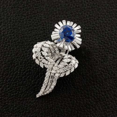 Brooch For Casual Wear-Sapphire & Diamond Cartier Flower Brooch