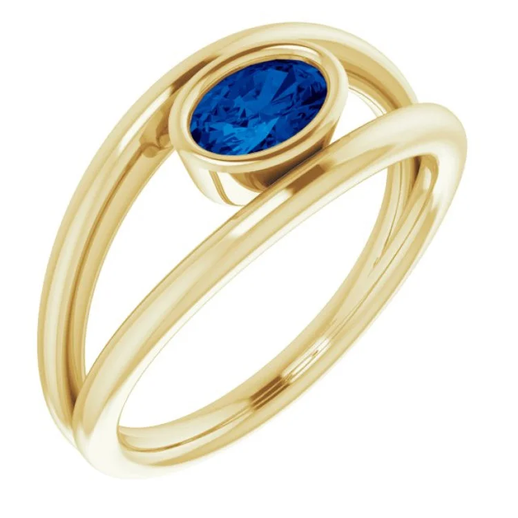 Black Diamond Rings-14K Yellow Natural Blue Sapphire Ring