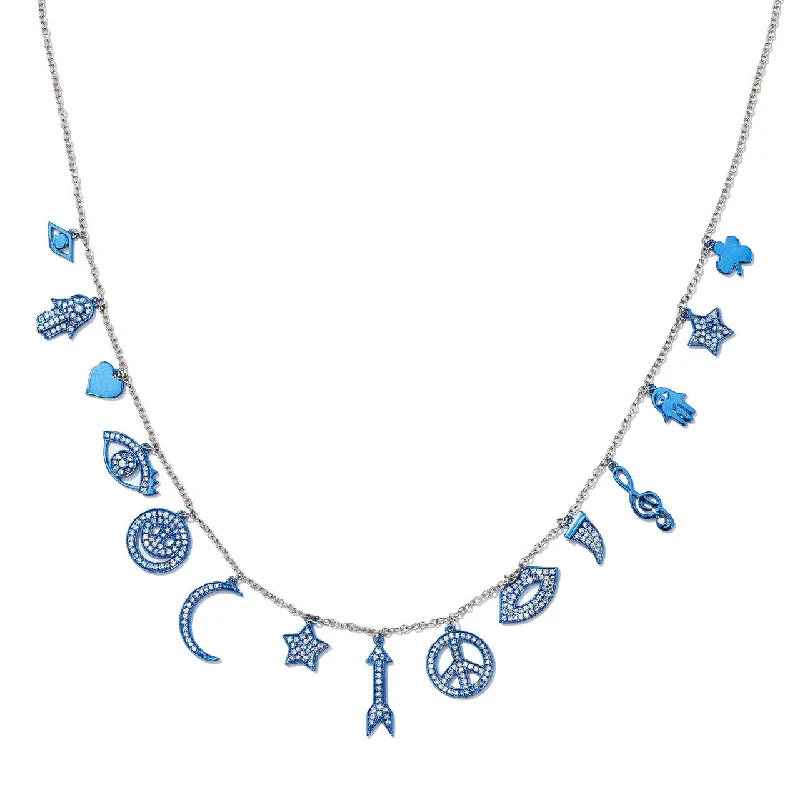 Couple Necklaces-18kt White Gold Blue Charm Necklace