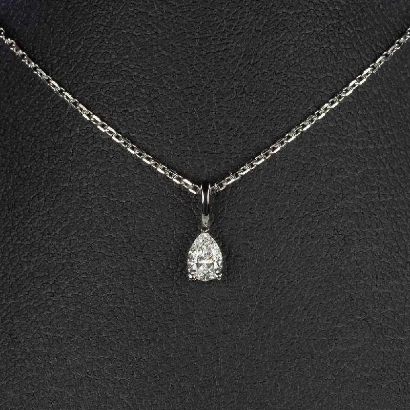 Fashionable Necklaces-PEAR SHAPE CUT NATURAL DIAMOND NECKLACE MINIMALIST CHARM PENDANT 14k WHITE GOLD