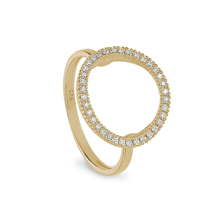 Gold Wedding Bands-Gold Finish Sterling Silver Micropave Open Circle Ring with Simulated Diamonds