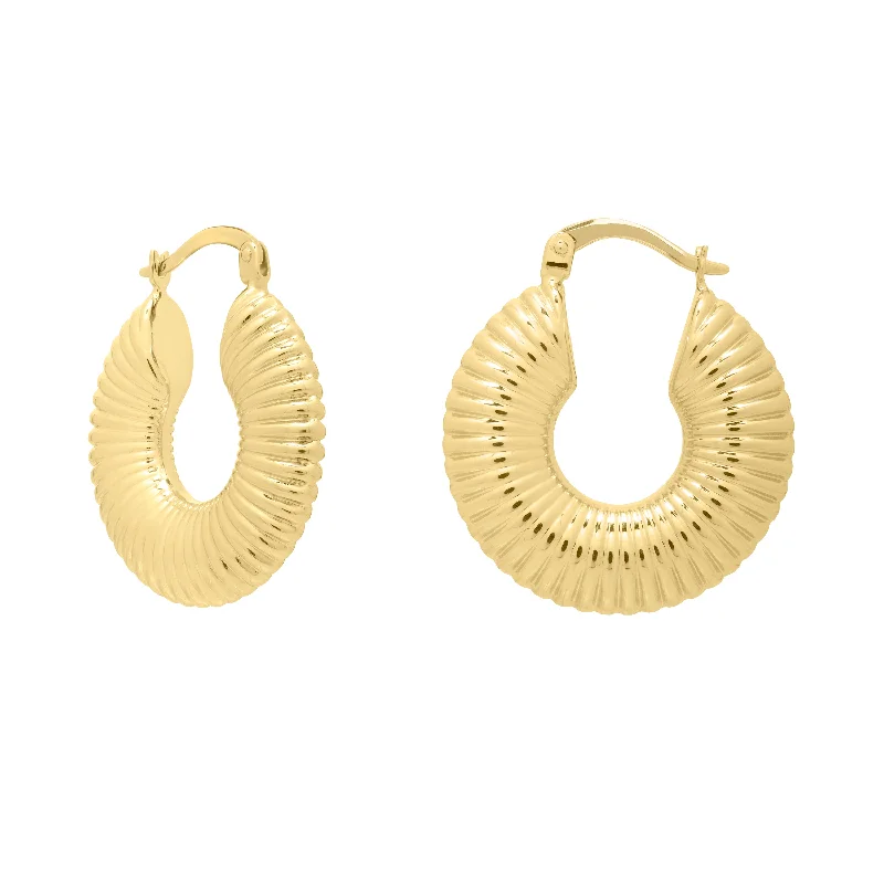 Colorful Earrings-14K Gold Round Ribbed Hoop