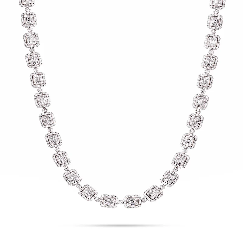 Floral Necklaces-14k White Gold 14.02ct Diamond Baguette Necklace