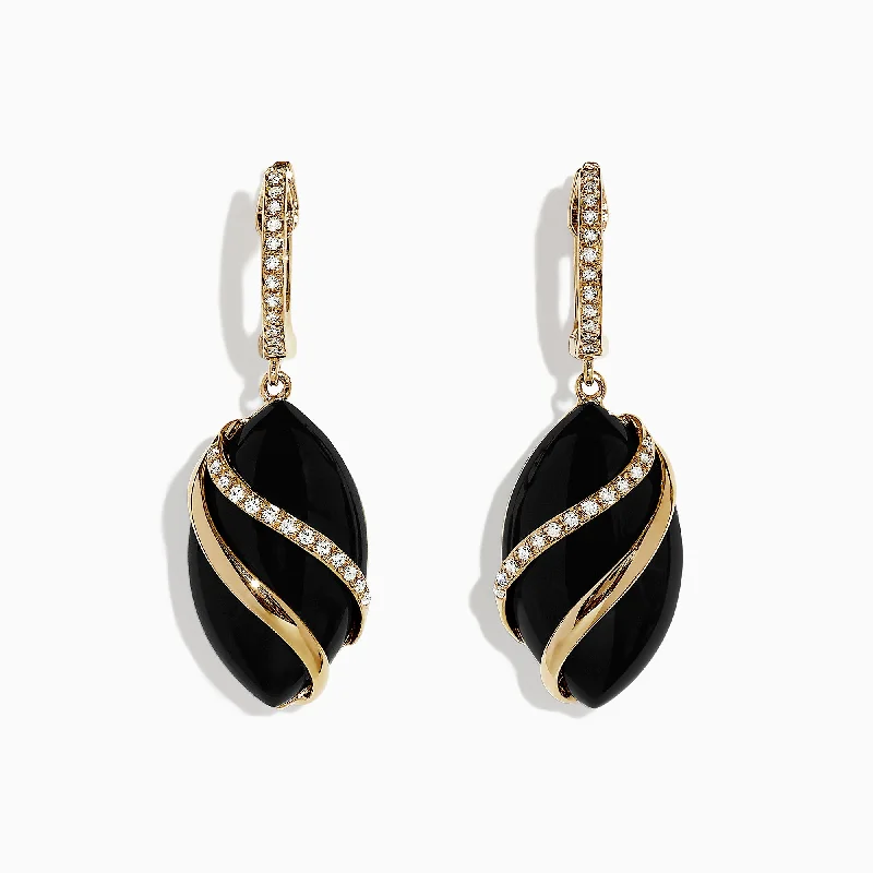 Hoop Earrings-Eclipse 14K Yellow Gold Onyx and Diamond Drop Earrings, 11.53 TCW