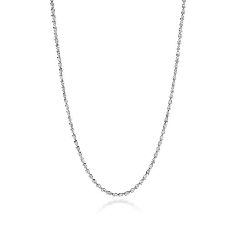 Choker Necklaces-Stilla | Pear Diamond Tennis Necklace in 18k White Gold FN66916