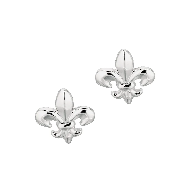 Stud Earrings with Diamonds-Silver Polished Fleur De Lis Earring