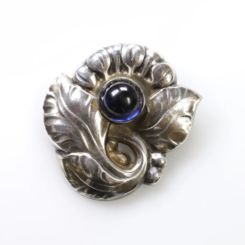 Brooch With Ruby-Georg Jensen Jewelry | Sapphire Floral Art Nouveau Silver Vintage Brooch 71