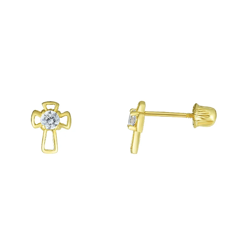 Unique Pearl Hoop Earrings-14K Gold CZ Cross Stud Earring